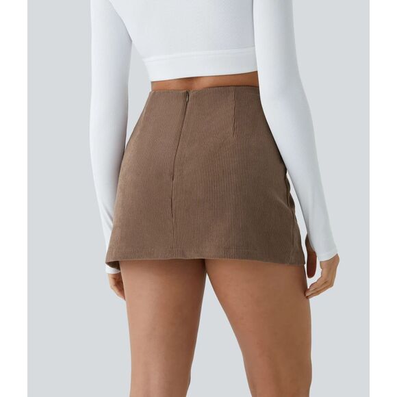 halara High Waisted Back Zipper Split Hem 2-in-1 Corduroy Casual Skirt lg - Picture 2 of 5